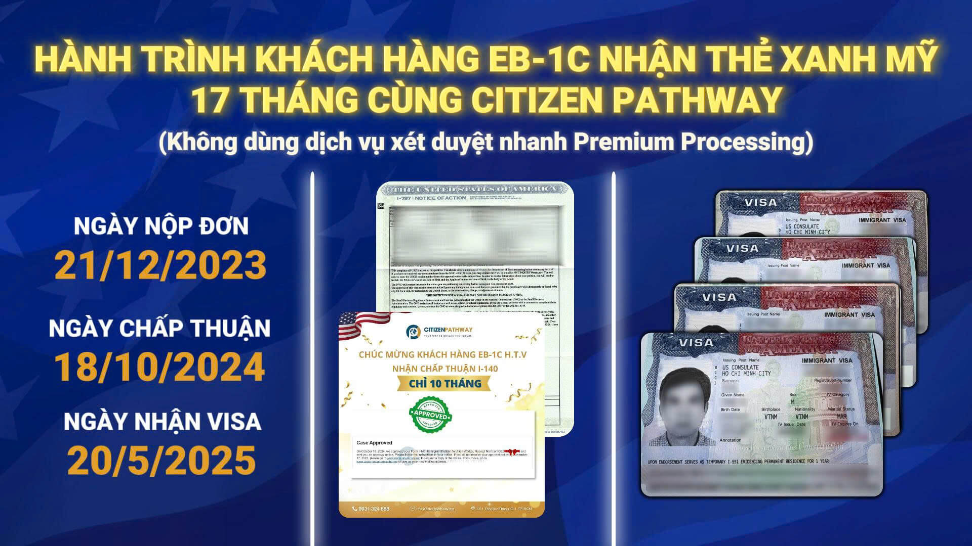 CHÚC MỪNG KHÁCH HÀNG EB-1C H.T.V - NHẬN THẺ XANH ĐỊNH CƯ MỸ CHỈ TRONG 17 THÁNG