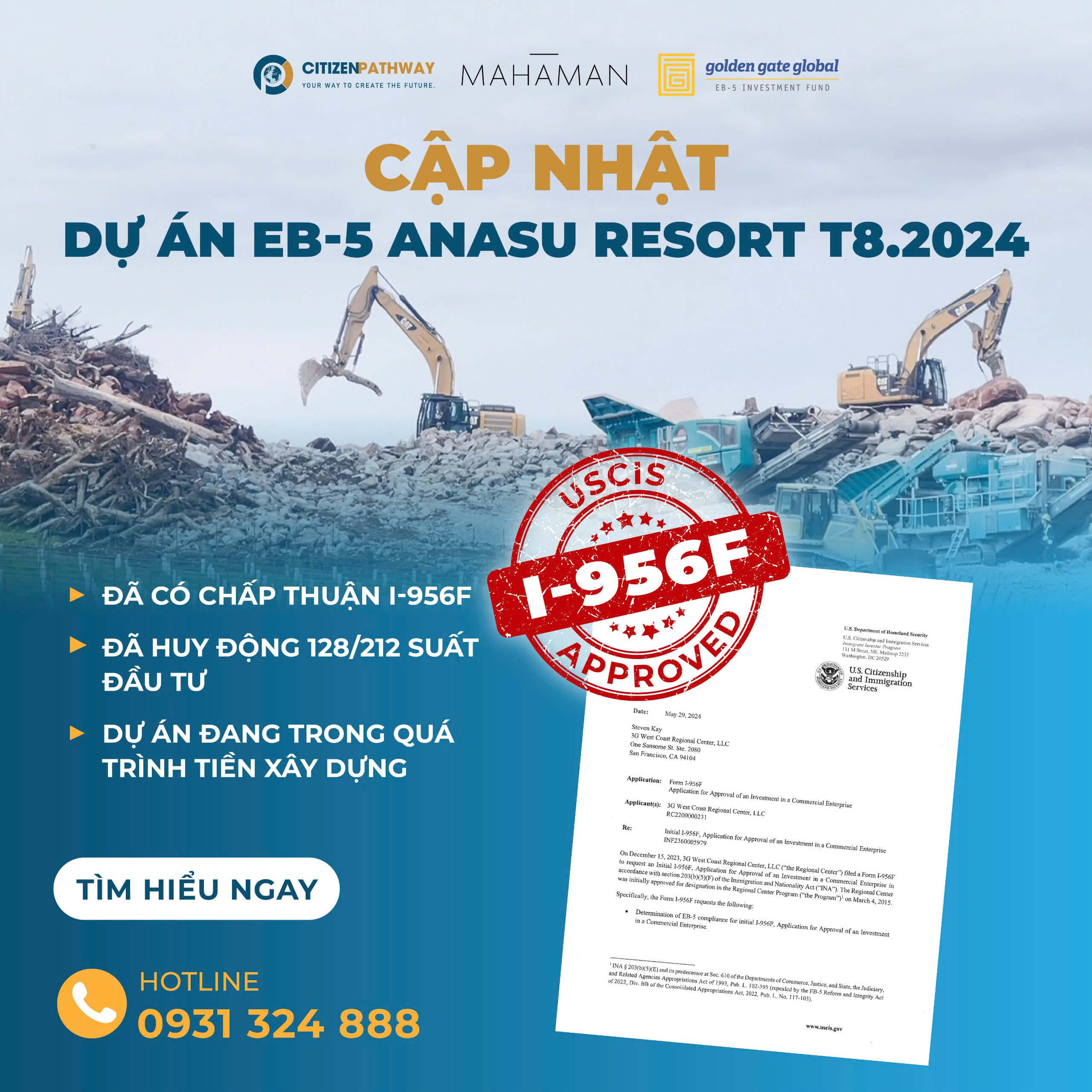 Cập nhật mới nhất về dự án EB-5 Anasu Resort - Tháng 8/2024