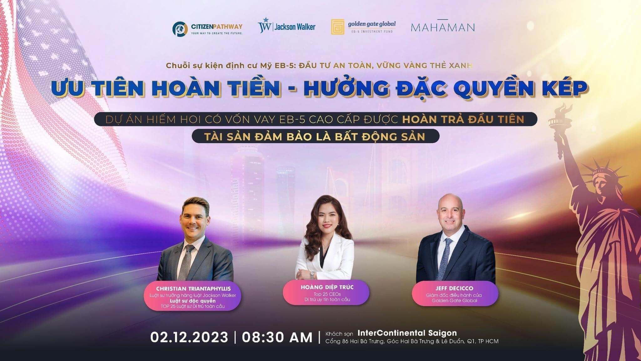 Sự kiện định cư Mỹ EB-5: Ưu tiên hoàn tiền, hưởng đặc quyền kép diễn ra vào ngày 02/12/2023