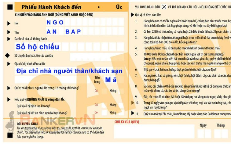 Tờ khai nhập cảnh Úc là gì?