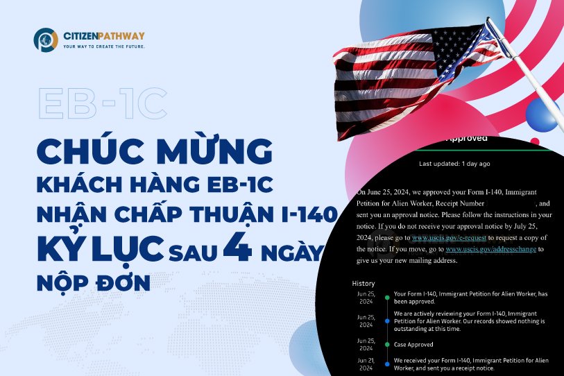 Chúc mừng khách hàng EB-1C nhận chấp thuận I-140 kỷ lục sau 4 ngày nộp đơn