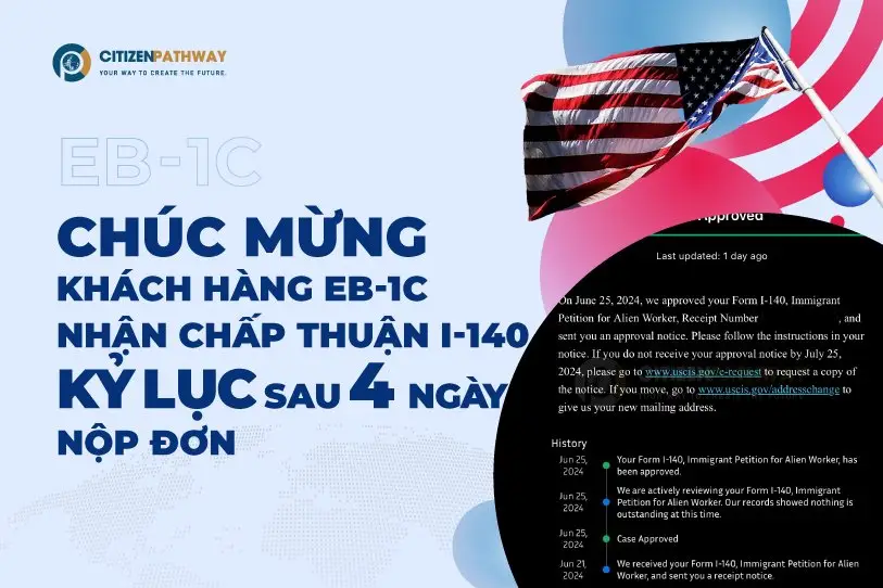 Chúc mừng khách hàng EB-1C nhận chấp thuận I-140 kỷ lục sau 4 ngày nộp đơn