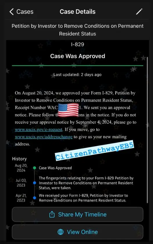 CHÚC MỪNG NHÀ ĐẦU TƯ CỦA CITIZEN PATHWAY THÀNH CÔNG NHẬN CHẤP THUẬN I-829 CHỈ SAU 1 NĂM 4 THÁNG NỘP HỒ SƠ VÀ SAU 2 THÁNG NỘP MANDAMUS