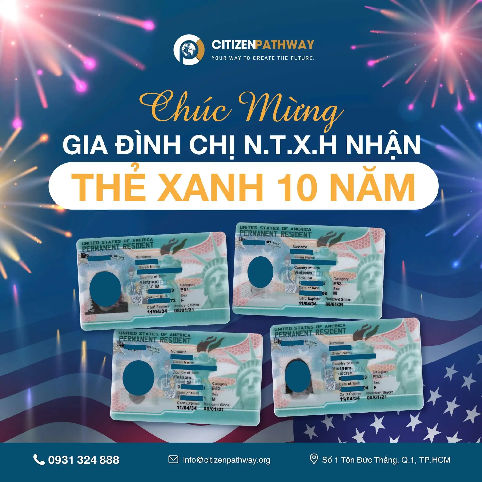 CHÚC MỪNG GIA ĐÌNH KHÁCH HÀNG N.T.X.H NHẬN THẺ XANH VĨNH VIỄN