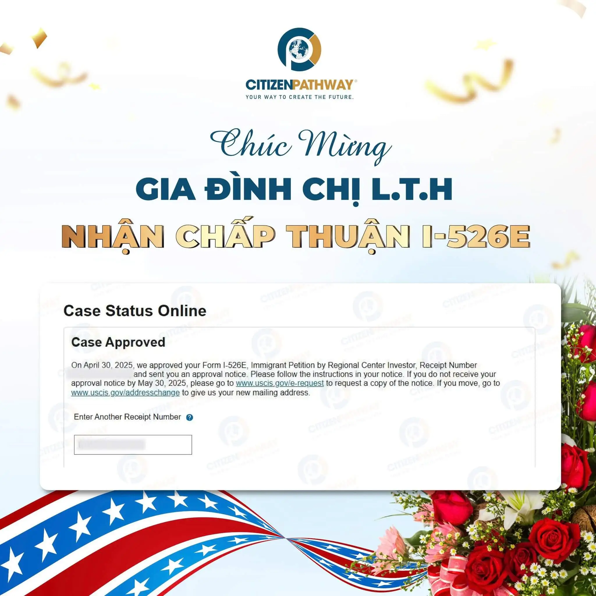 CHÚC MỪNG NHÀ ĐẦU TƯ EB-5 CỦA CITIZEN PATHWAY NHẬN CHẤP THUẬN I-526E TỪ USCIS
