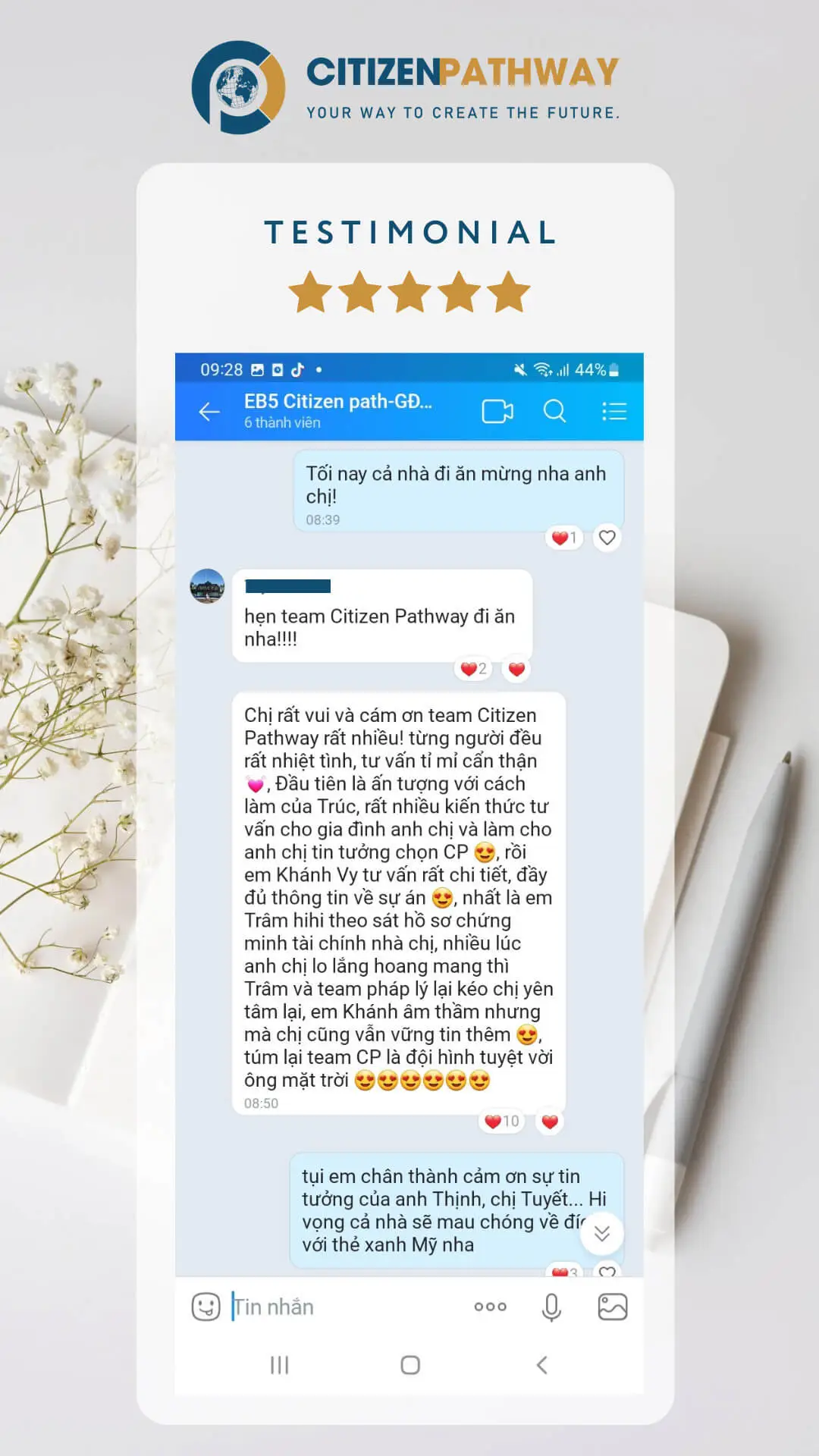 CẢM ƠN KHÁCH HÀNG EB-5 L.T.A.T ĐÃ DÀNH LỜI KHEN CHO ĐỘI NGŨ CITIZEN PATHWAY