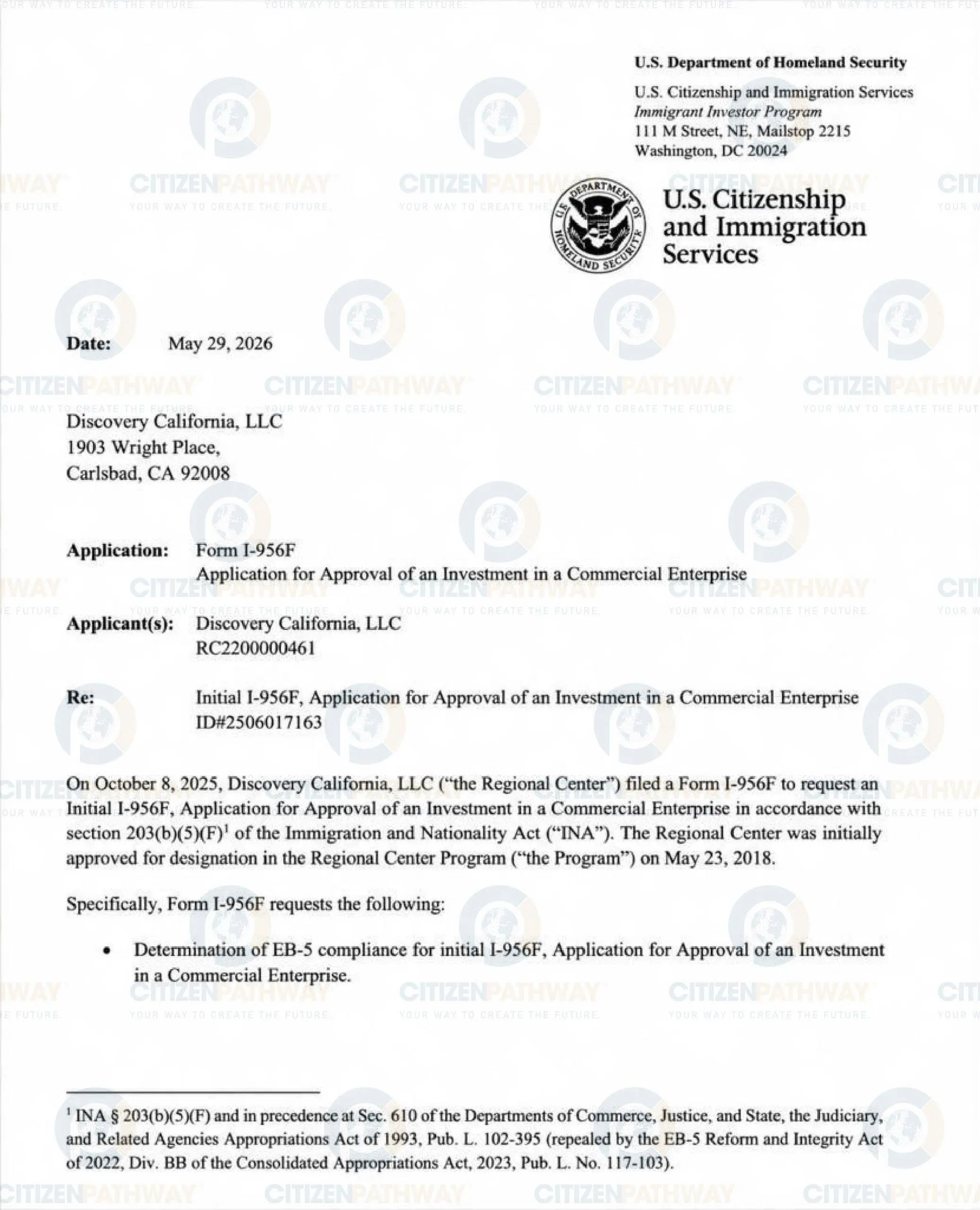 Dự án EB-5 Cota Vera 3 được USCIS chấp thuận I-956F