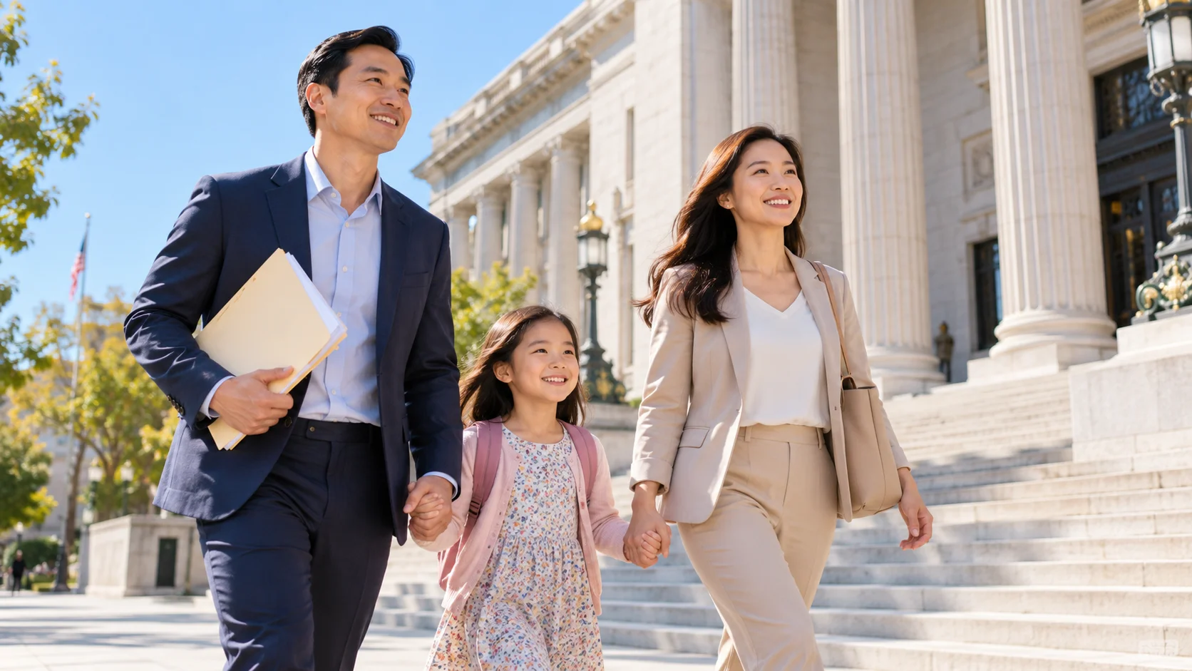 Gia đình Việt Nam chuẩn bị hồ sơ nhập tịch Mỹ tại tòa nhà công quyền