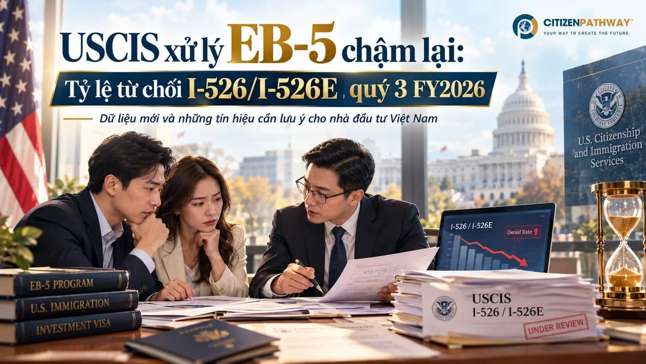 USCIS xử lý EB-5 chậm lại: Tỷ lệ từ chối I-526/I-526E quý 3 FY2026